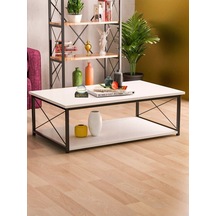 Beyaz Dikdörtgen Orta Sehpa 90x50 Cm Çift Raflı