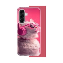 Samsung Galaxy A16 Uyumlu Pembe Gözlüklü Kedi Baskılı Silikon Kılıf Renkli
