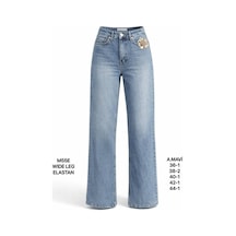 Miss Poem Kadın Açık Mavi Yüksek Bel Çiçek Aksesuarlı Wide Leg Jean Pantolon