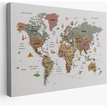Livelyelegance Türkçe Dünya Haritası Çok Detaylı Ünlü Yerler Sembollü Kanvas Tablo 1773 150 X 255cm