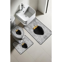Modern Desenli Dijital Baskı 3 Lü Banyo Paspas Takımı Yıkanabilir Kaymaz Tabanlı Klozet Takımı Klz0017 Renkli
