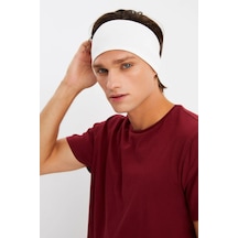 Erkek Pamuklu Penye Kaymaz Ultra Hafif Spor Geniş Saç Bandı Bandana - Tek Ebat / Beyaz Beyaz