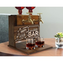 Bk Gift Kişiye Özel Kabartma İsimli Ve Tarihli Çift Musluklu Doğal Ahşap İçki Standı-18, İçki Standı, Doğum Günü Hediyesi, Ev Hediyesi Bitmeyen136519