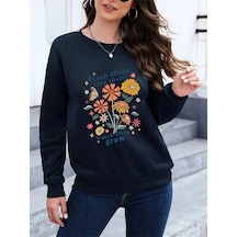 Uyguntarz Unisex Teach Them Love Them Baskılı Oversize Bisiklet Yaka Sweatshirt Lacivert