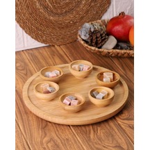 7 Parça Mini Bambu Sosluklu Dönen Servis Tabağı Bambu