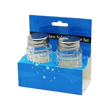 Glass Salt 2li Kabartmalı Metal Kapaklı Yuvarlak Cam Tuzluk - Baharatlık 5047 Çok Renkli