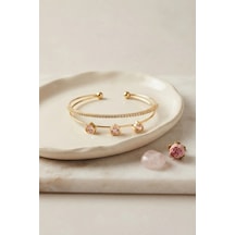 Pembe Kalp Model Zirkon Taşlı Gold Renk Kadın Bileklik Çok Renkli 47980629