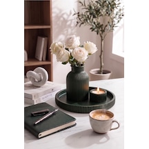 Senfoni Vazo Dekoratif Set - Modern Minimalist Estetik Tasarım Dekoratif Set - Pilli Mum, Mumluk Ve Tepsi Dahil Ev Ofis Salon Dekorasyonu İçin Şık Kompozisyon - Ahenk Tasarım Haki