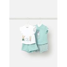 Kız Bebek 4'lü Tişört Şort Takım Mint 1641 Mint