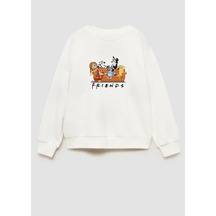 Monila Unisex Çocuk Friends Baskılı 3 İplik Kumaş Pamuklu Sweatshirt Ekru