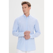 AC&Co / Altınyıldız Classics Erkek Beyaz Mavı Comfort Fit Rahat Kesim Düğmeli Yaka Pamuklu Kareli Gömlek Beyaz Mavı Beyaz - Mavi