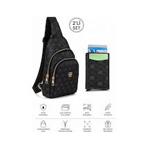 Newish Polo Kadın Deri Monogram Desenli Çapraz Bel Göğüs Ve Omuz Çantası New218 Siyah 35823177