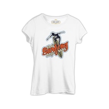 Surf Board Surfing Pacific Waves Beyaz Kadın Tshirt 001