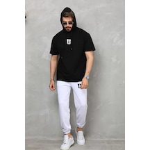 Tarzyeri Unisex Kapşonlu Oversize T-shirt Takım - Siyah 001