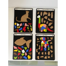 Dinozor, Kedi, Köpek Ve Balık Sevimli Hayvanlar Puzzle 4'Lü Set