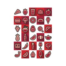 30 Adet Minimalist Yiyecek İçecek Sticker Seti - Laptop Defter Telefon İçin Çok Renkli