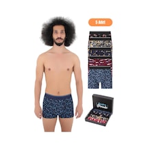 Andredimoda Erkek Pamuklu Likralı Boxer 5'li Premium Paket Çeyizlik Özel Dizayn Desenli-1 Desenli-1