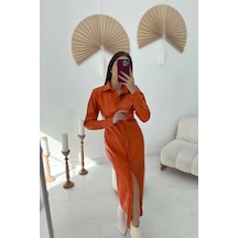 Oranj Boydan Düğmeli Deri Elbise Oranj Oranj Boydan Düğmeli Deri Elbise Oranj