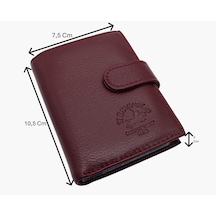 Westpolo Hakiki Deri Kağıt Para Ve Bol Şeffaf Kart Bölmeli Patlı Unisex Kartlık - Bordo Bordo