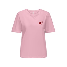 Only Onlhappy S/s Emb Top Jrs Kadın T-shirt 15370117 Pembe