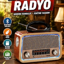 Nostalji Bluetooth Radyo Fm Am Sw Ahşap Eskitme Tasarımlı Led Aydınlatmalı