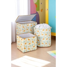 İronika Graffe Dolap İçi Organizer Oyuncak Kutusu Eşya Çamaşır Saklama Sepeti Düzenleyici Kutu 3lü Set Bej