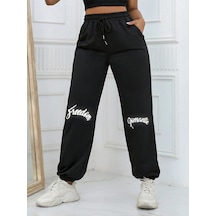 Unity Reflective Letter Graphic Drawstring Waist 4 Mevsim Eşofman Siyah