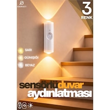 Hareket Sensörlü Usb Şarj Edilebilir Çift Taraflı Üç Renk Led Gece Lambası Dolap İçi Koridor Çok Renkli