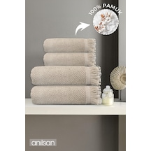 4'lü Bej Jelena Havlu Seti %100 Pamuk - 2 Adet El Havlusu 50x90 Ve 2 Adet Banyo Havlusu 70x140 Bej