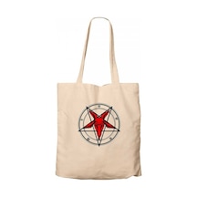 Pentagram Goat Head Krem Kanvas Bez Çanta Krem