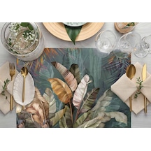 Adawall Tropikal Yaprak Detaylı Kumaş Amerikan Servis 4'lü Set Çok Renkli