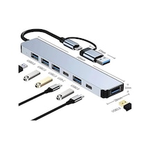 Çoklayıcı Adaptör 7in1 Usb/type-c To Usb A, Usb C Macbook Uyumlu Çevirici Adaptör Çok Portlu Çoklayıcı 7 İn 1 Usb Hub Gri 01
