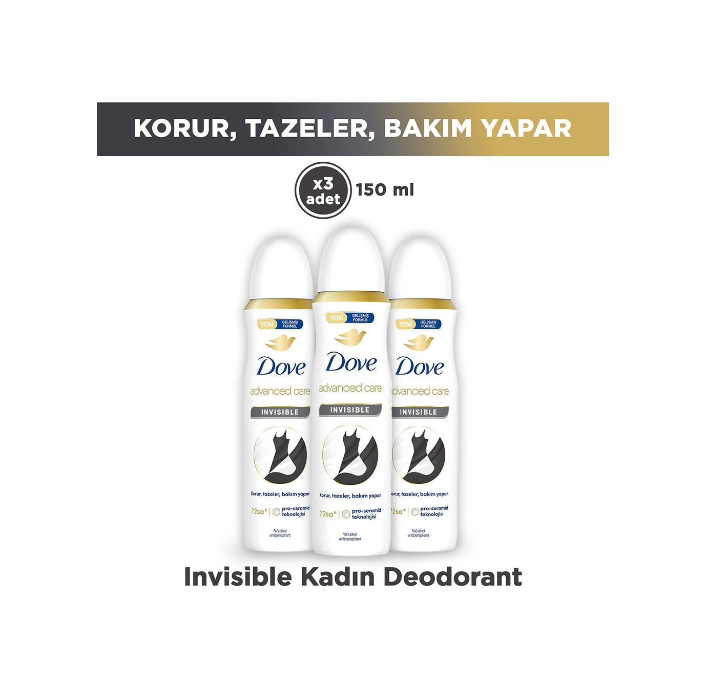 Dove Kadın Sprey Deodorant Advanced Care Invisible 72 Saat Koruma 150 Ml X3
