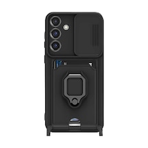 Samsung Uyumlu  Galaxy S25 Plus Kılıf Zuma Kartvizitli Yüzüklü Silikon - Siyah 0.2M-Çok Renkli