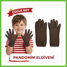 Bezos Çocuk Boy Pandomim Eldiveni Beyaz Puantiyeli Kahve Renk Gösteri Eldiveni 23 Nisan 19 Mayıs Dmc
