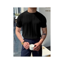 Tarz Cool Erkek Slim Dar Bisiklet Yaka Düz Triko T-shirt Siyah
