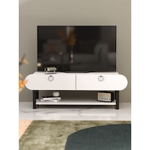 Tv Sehpası Tv Ünitesi Kapaklı Raflı Setro Beyaz Beyaz