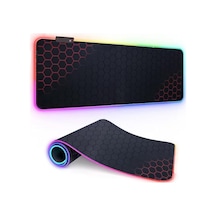 Coverzone Büyük Oyuncu Rgb Mousepad Ve Klavye Pad Kırmızı Altıgen Desenli Red Hex Tasarım Işıklı 70cm X 30cm M