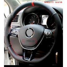 Fiat Linea Alkantra-Karbon Kırmızı Yüzüklü Dikme Direksiyon Kılıf