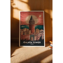 İstanbul Galata Kulesi Tablo - Retro Travel Poster - Şehir Serisi Duvar Dekoru - Çerçeveli Poster Beyaz