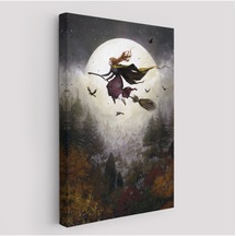 Harita Sepeti Süpürge İle Uçan Cadı, Cadılar Bayramı Hediyesi, Hallowen Tablo -6398-35x50