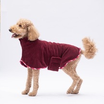 Bordo Bogota Köpek Bornozu-köpek Kurulama Havlusu- Kedi Köpek Kıyafeti