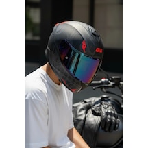 Gıvı 50.x Bones Kırmızı  1 Renkli 1 Şeffaf Vizörlü Motosiklet Kask İridyum Vizör + Şeffaf