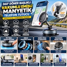 Gees Global 360 Döner Başlıklı Vakumlu Emişli Manyetik Telefon Tutucu Güçlü Mıknatıslı, İz Bırakmaz Gbzs Standart