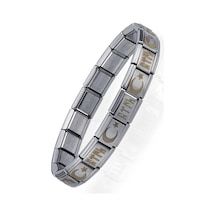 Ay Yıldızlı Göktürkçe Türk İtalyan Charm Unisex Çelik Bileklik Scb60 Beyaz 79565307