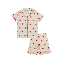 Civil Girls Çilek Desenli Şortlu 6-9 Yaş Pijama Takımı - Fil Dişi