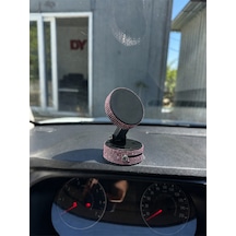 Kadınlara Özel Kristal Taşlı Toz Pembe Araç Telefon Tutacağı Oto Telefon Tutucu