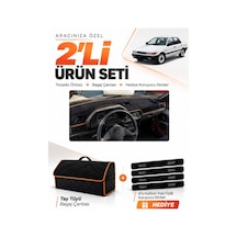 Mıtsubıshı Lancer 1987-1991 Uyumlu Torpido Örtüsü + Tay Tüyü Çanta + Sticker - Siyah Kahverengi