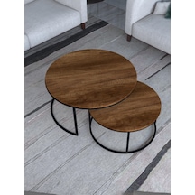 Arya Orta Sehpa Yuvarlak Barok Ceviz Suntalam 2'li Sehpa Takımı 80 x 80 CM