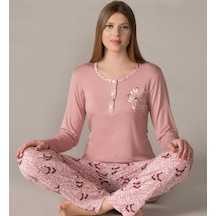 Flz Kadın Uzun Kol Pijama Takımı Viskon Mevsimlik Dowry 09-133 Pembe